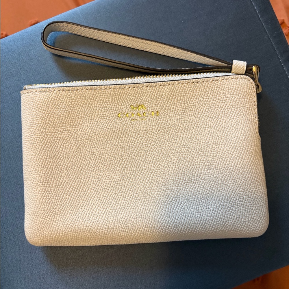 Coach Cream Wristlet Clutch with Gold Accents